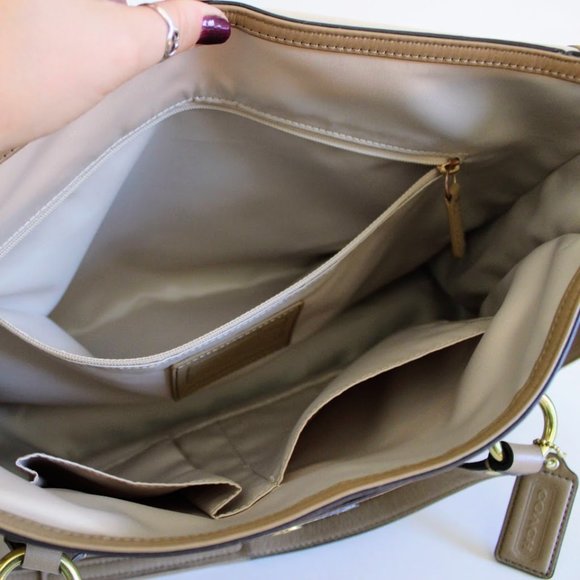 Coach Taupe/Tan/Camel Large Campbell Leather Eva Flap Satchel Purse - Picture 10 of 11